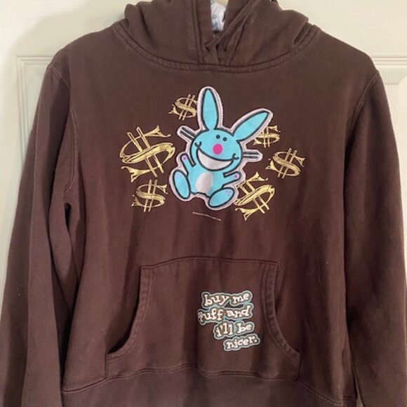 Happy Bunny Hoodie Sweatshirt Girls Size L/Womens Size S - Picture 1 of 5
